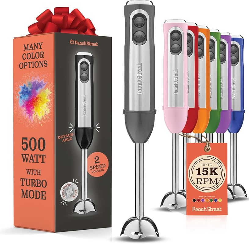 Powerful 500W Electric Immersion Blender with Turbo Mode, Detachable,