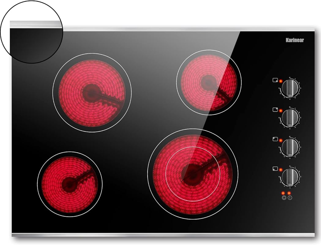 Karinear 30 Inch 4 Burner Built-in Ceramic Electric Cooktop with Knob 