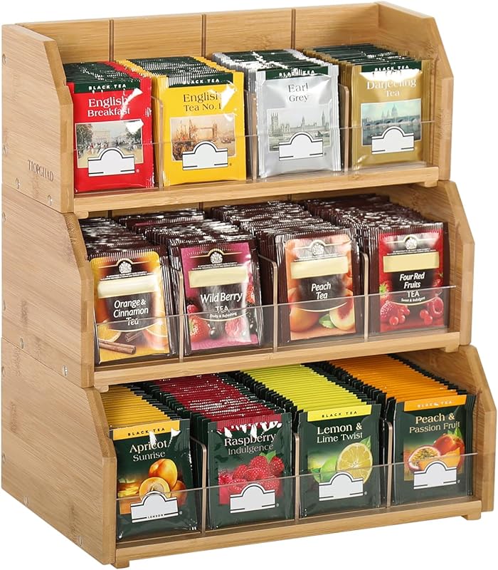 3-Layer Stackable Bamboo Tea Bag Organizer Storage Box – Wooden Tea Ra