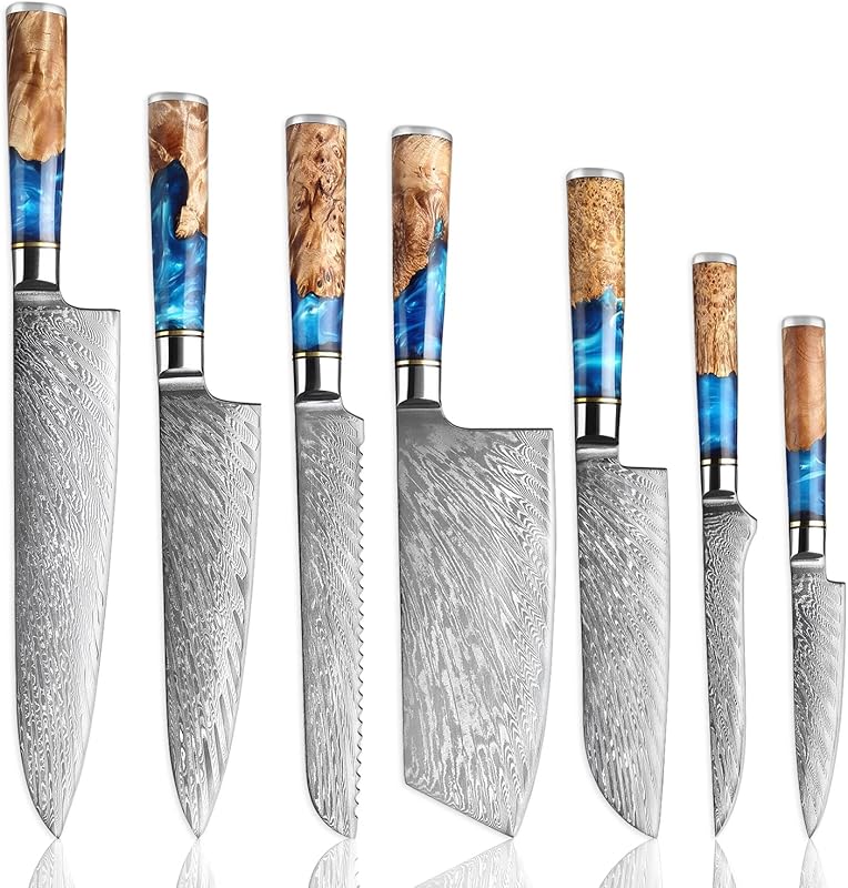 SENKEN Tsunami 7-Piece Damascus Kitchen Knife Set, 67-Layer Japanese V