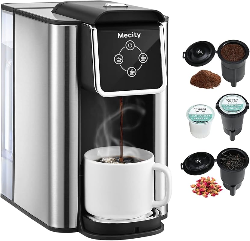 Mecity 3-in-1 Single Serve Coffee Maker: K-Cups, Instant Coffee & Tea,