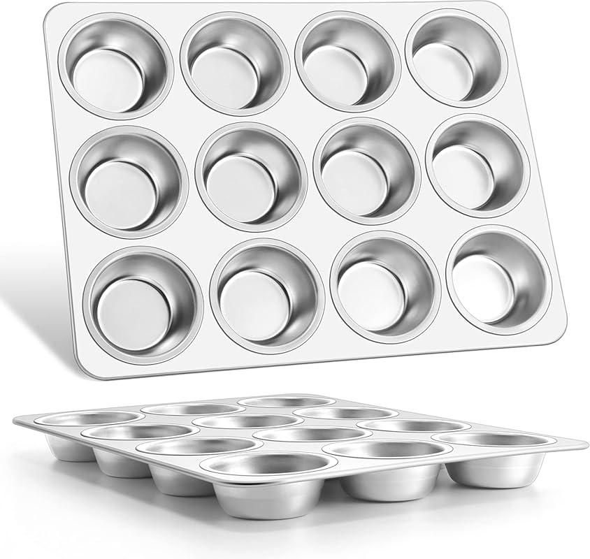 E-far Stainless Steel 12-Cup Muffin Pan Set (2-Pack), Regular Size Cup