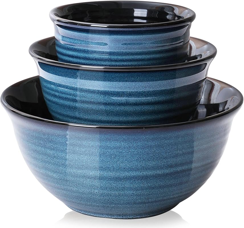 HASENSE Ceramic Mixing Bowls Set, Handmade Nesting for Storage, Baking