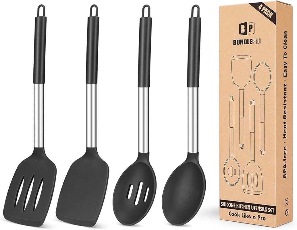 4-Piece Non-Stick Silicone Cooking Utensil Set: Large Spatulas, Heat R