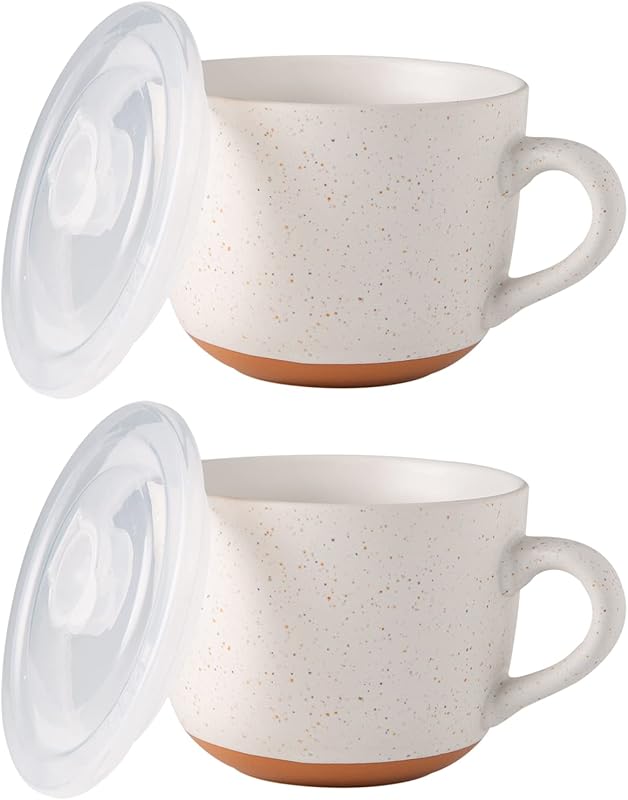AmorArc 24oz Large Ceramic Soup Mugs with Lid & Handle – Microwave & D