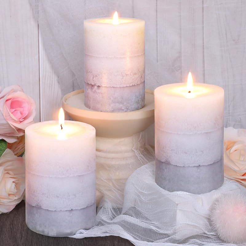 Set of 3 Creamy Coconut Scented Pillar Candles, 3x4 Inch Long-Lasting