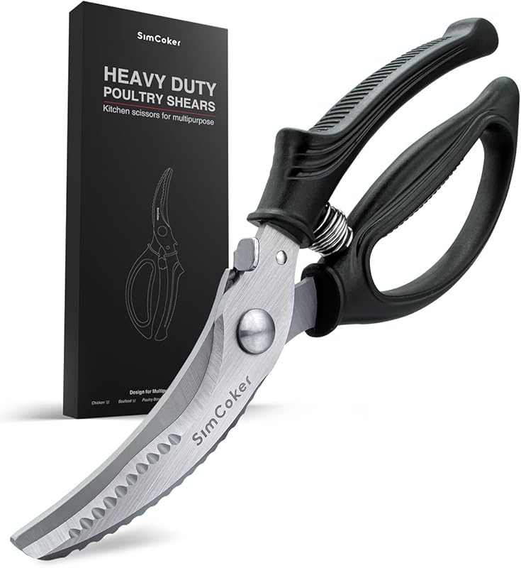 Heavy Duty Poultry Shears: Spring-Loaded Kitchen Scissors with Anti-Sl