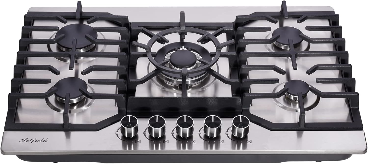 30 Inch Stainless Steel Gas Cooktop, 5 Burners, NG/LPG Convertible Dua