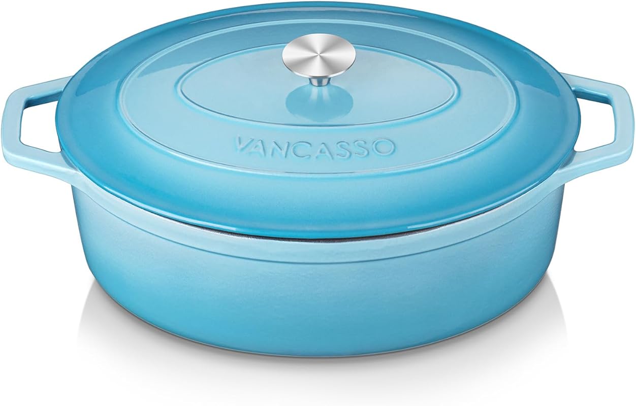vancasso 9.3 Quart Oval Enameled Cast Iron Dutch Oven Pot with Lid, No