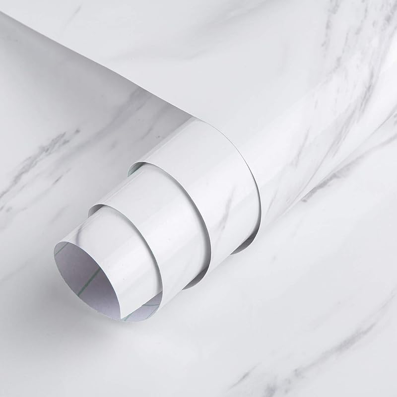 Glossy White Marble Peel and Stick Wallpaper, 24x197in Waterproof Remo