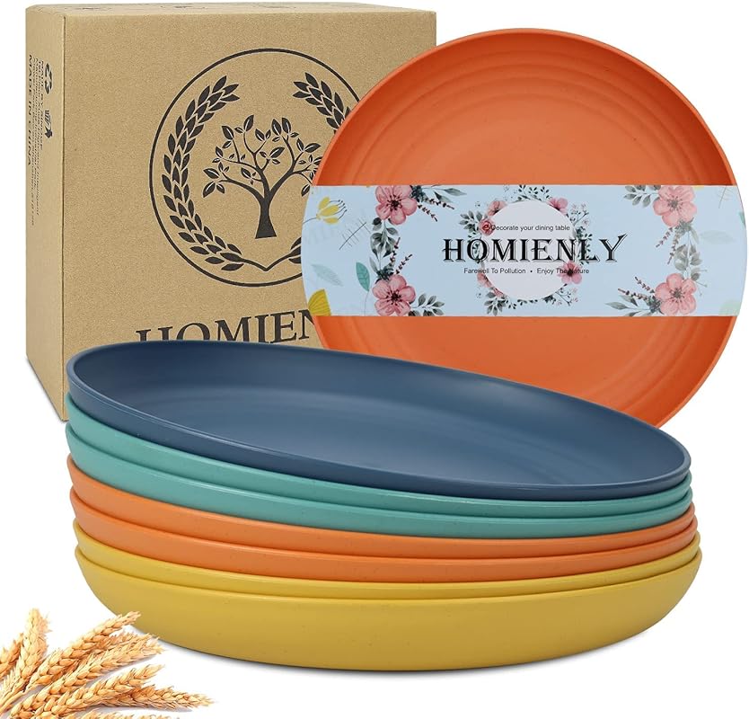 Homienly Wheat Straw Deep Dinner Plates, 9-Inch Set of 8, Unbreakable,