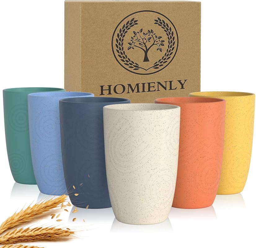 Homienly 12OZ Unbreakable Wheat Straw Drinking Glasses (Set of 6) - St
