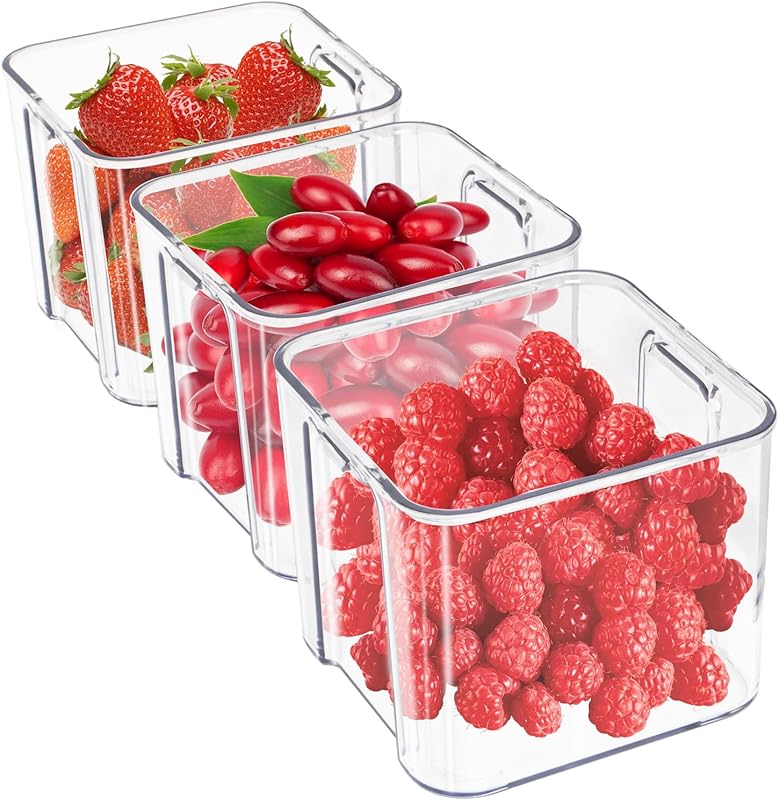 MineSign 3-Pack Pull-Out Fridge Organizer Drawer Divider Bins, Clear P