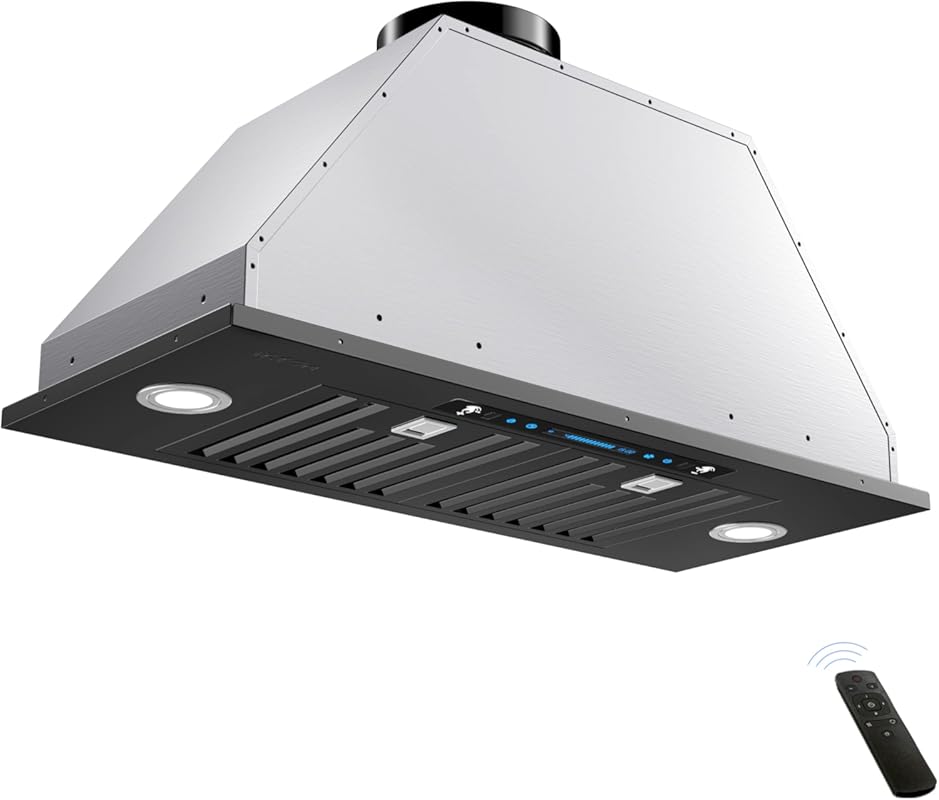 IKTCH 36-inch Black Built-in Insert Range Hood 900 CFM, Ducted/Ductles