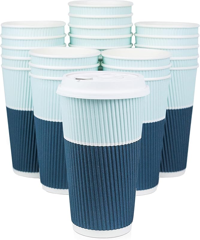 50 Pack 22 oz Disposable Insulated Ripple Wall Paper Coffee Cups with 
