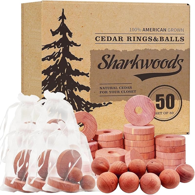50-Pack Natural Aromatic Cedar Rings & Balls for Clothes Storage, Clos