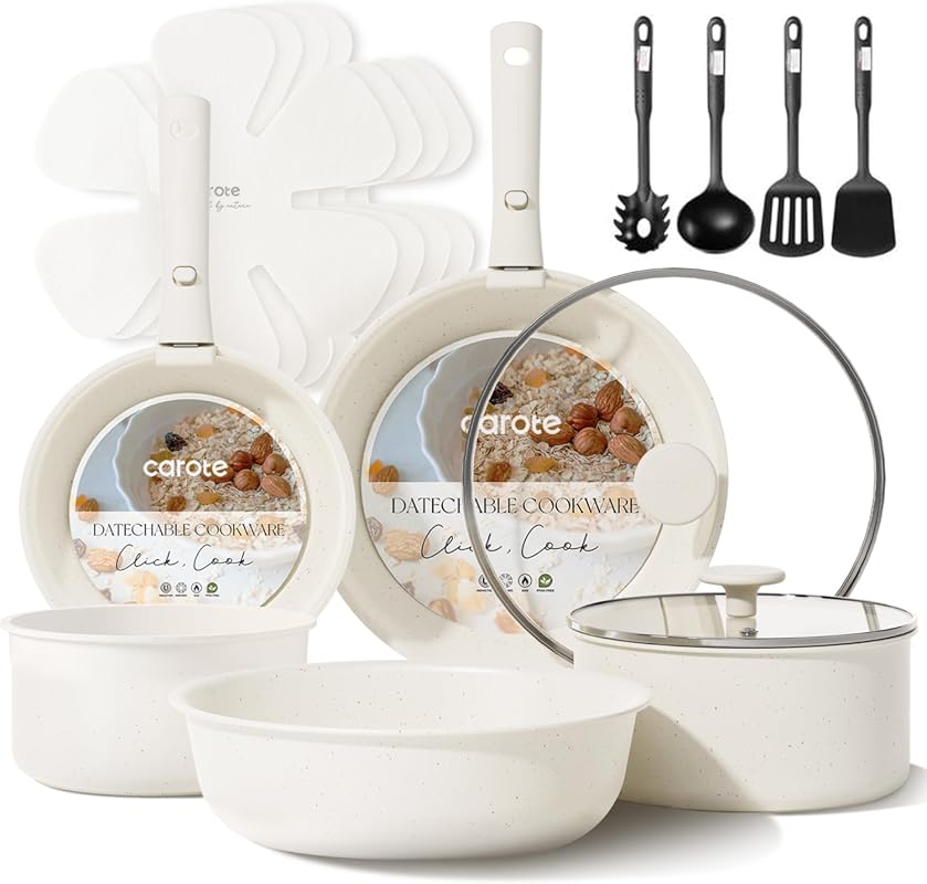 CAROTE 17-Piece Nonstick Cookware Set with Detachable Handle, Inductio