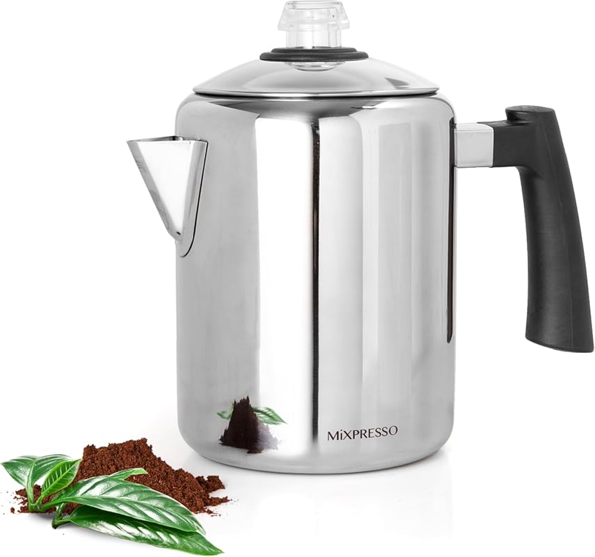Mixpresso Stovetop Stainless Steel Coffee Percolator (5-8 Cup), 37oz C