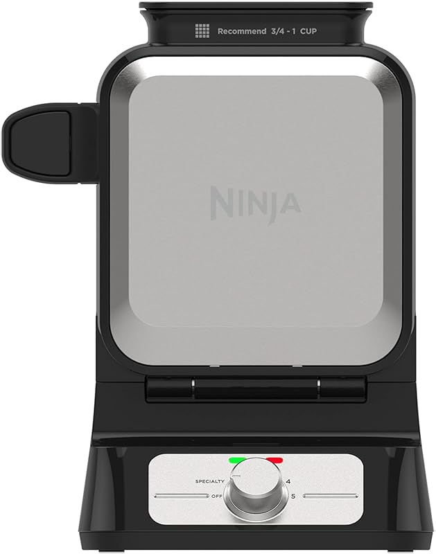 Ninja BW1001 NeverStick PRO Belgian Waffle Maker, Vertical Design, 5 S