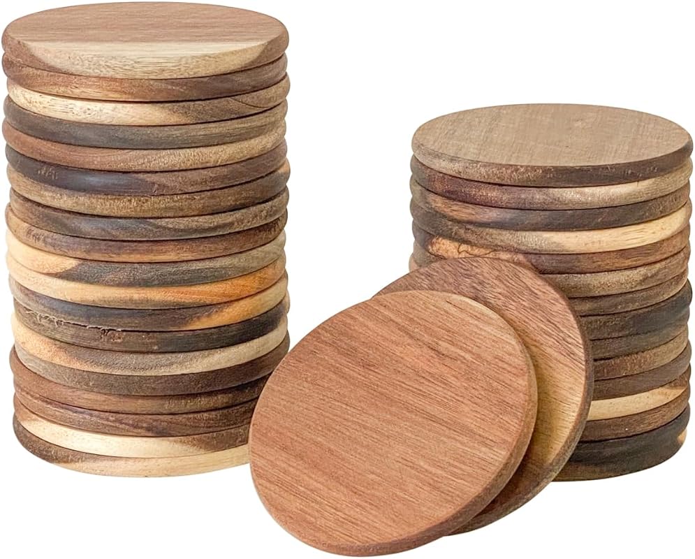 36 Pack Round 3.68 Inch Acacia Wood Coasters for Drinks; Ideal Cup Coa