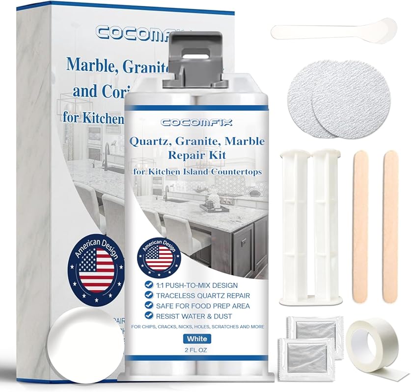 Quick-Drying Quartz Countertop Repair Kit (White) for Permanent Fix of