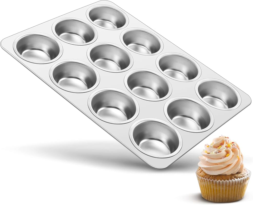 TeamFar 12-Cup Stainless Steel Muffin Pan