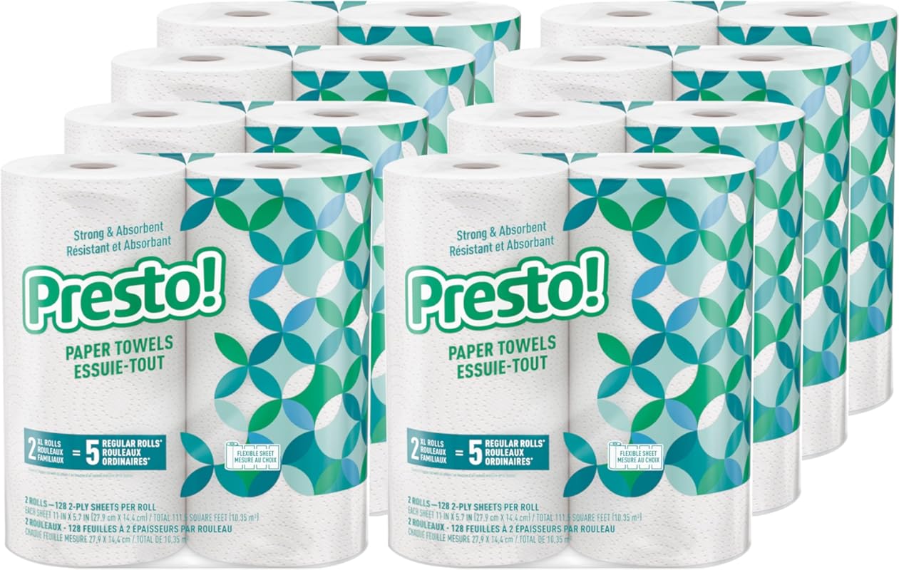 Presto! Flex-a-Size Strong & Absorbent Paper Towels, 128 Sheet Family 