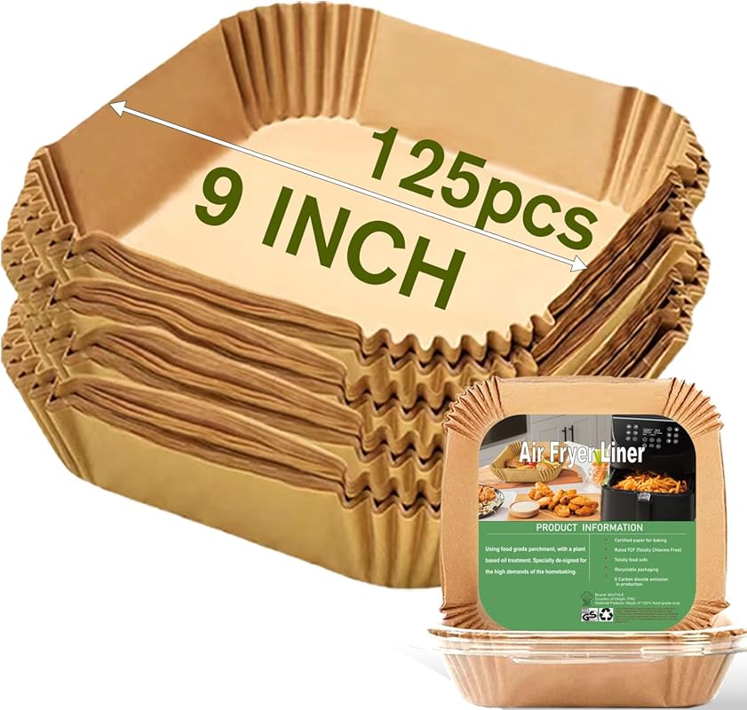 125 Pcs Large Disposable Air Fryer Liners, 9-Inch Square Oil/Water-Pro