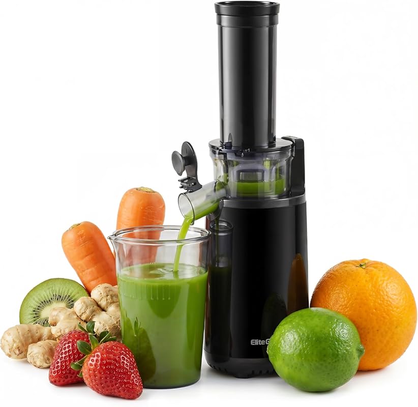 Elite Gourmet EJX600 Mini Masticating Slow Juicer, Space-Saving Cold P