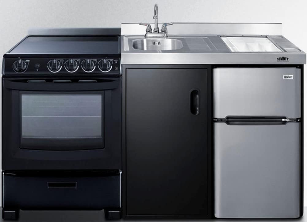 Summit 63-inch All-in-One Kitchenette with Electric Range, Refrigerato