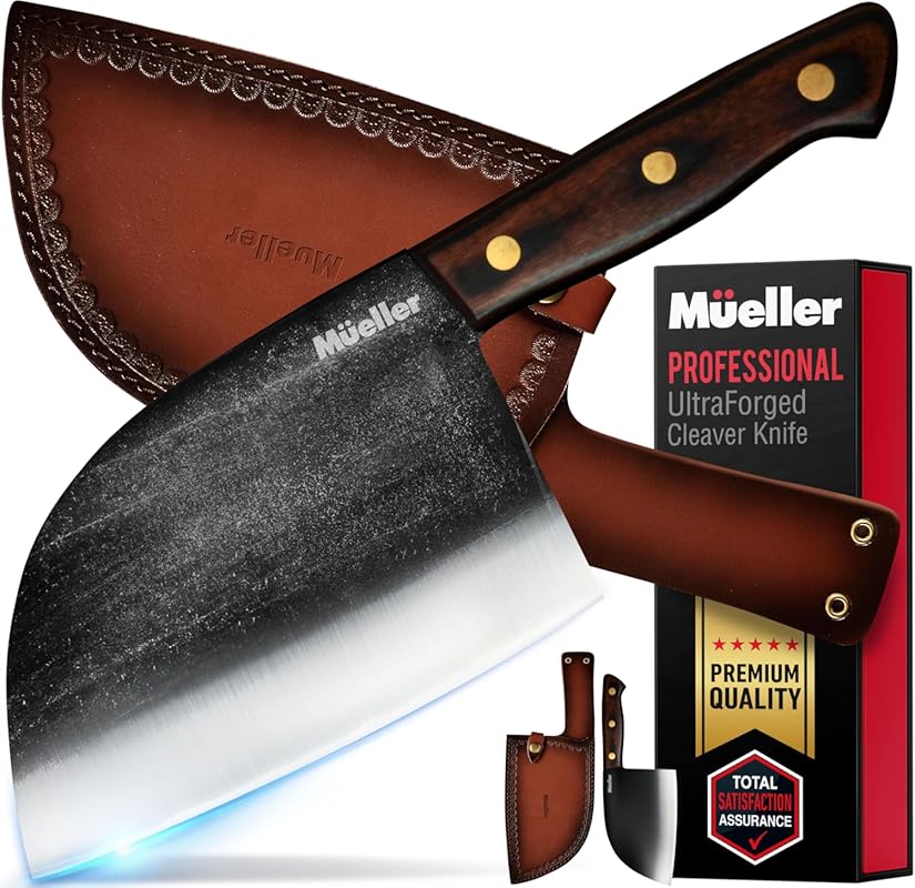 Mueller 6.7” Forged High-Carbon Steel Serbian Meat Cleaver Chef Knife 