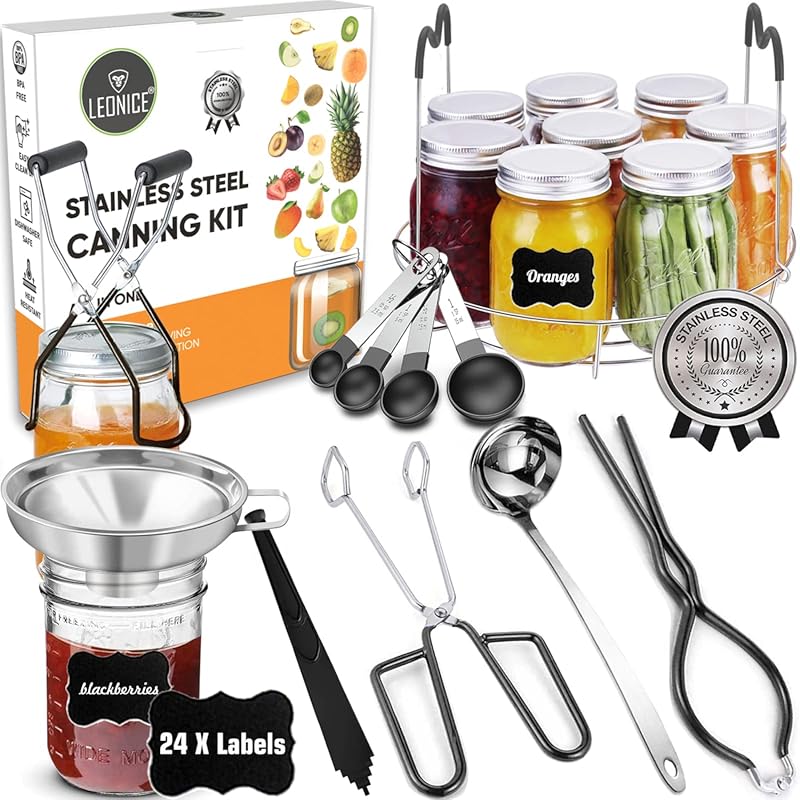 Stainless Steel Home Canning Starter Kit with Rack, Ladle, Funnel, Ton
