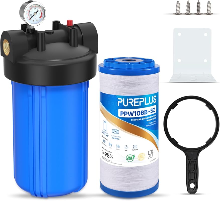 PUREPLUS 1-Stage Whole House Iron Manganese Water Filter for Well Wate