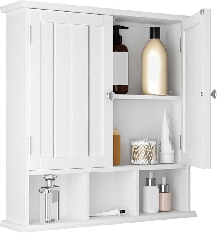 ChooChoo Wall Mounted Bathroom Cabinet, 2-Door Wooden Medicine Cabinet