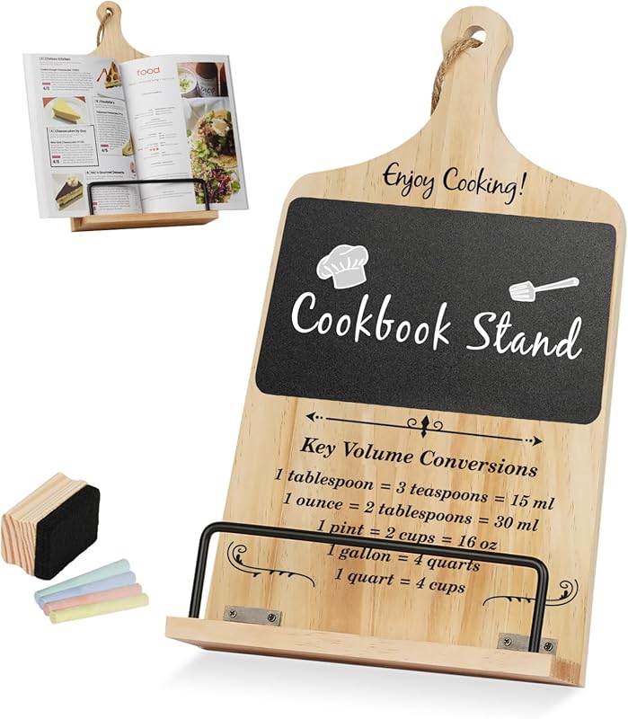 Cookbook Stand with Chalkboard Eraser, Ideal Recipe Book Holder for Ki
