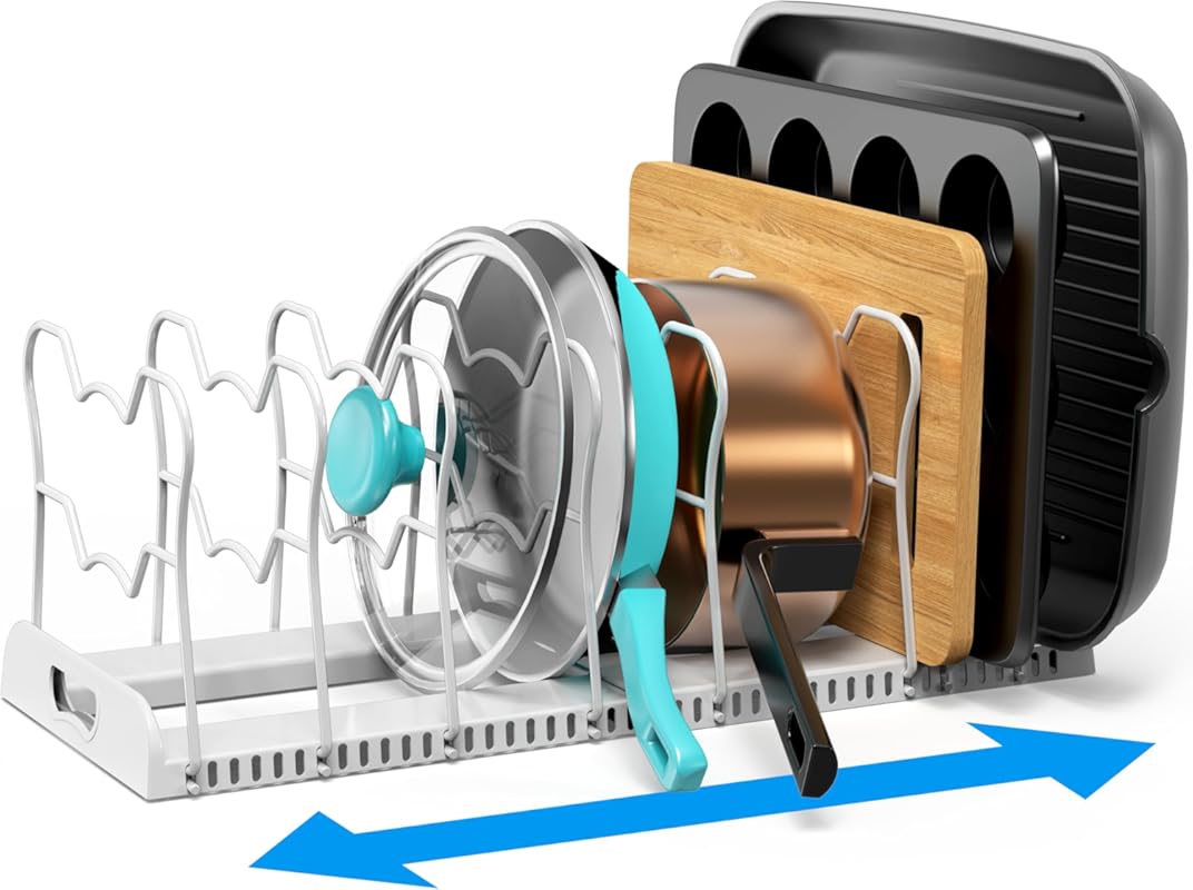 Simple Houseware Expandable Pan Organizer Rack, 10 Adjustable Compartm