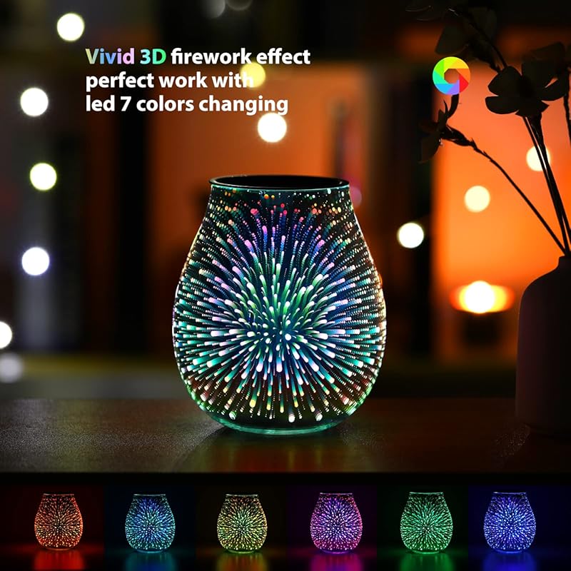 Glass Electric Wax Melt Warmer with PTC Heating, 7-Color LED Night Lig