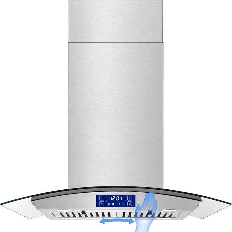 30 Inch Island Range Hood, 700 CFM, Stainless Steel, Gesture/Touch Con