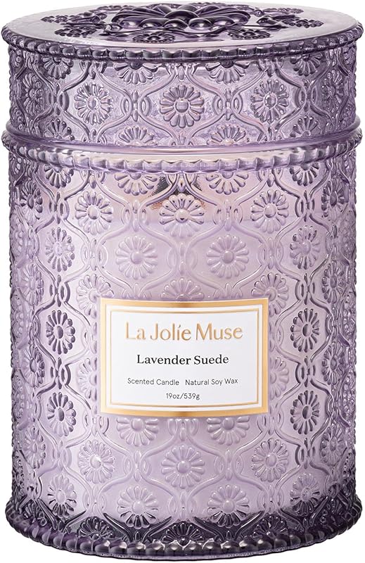 LA JOLIE MUSE Lavender Suede Candle – Large 19 oz Soy Wax Aromatherapy
