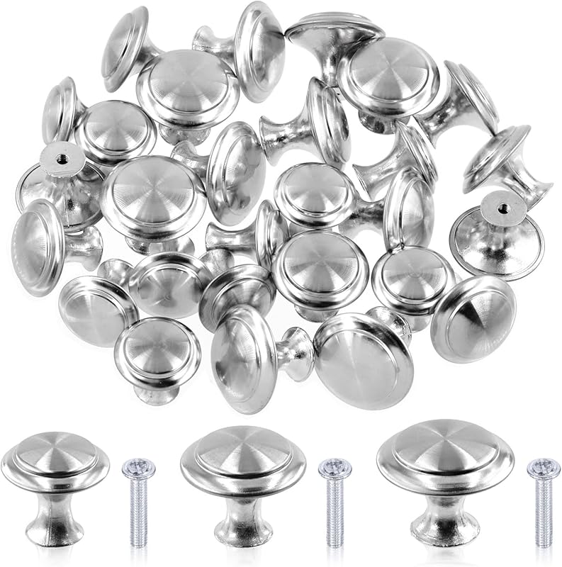 Tanstic 30-Pack 1 Inch Silver Round Cabinet Knobs for Kitchen Drawers,