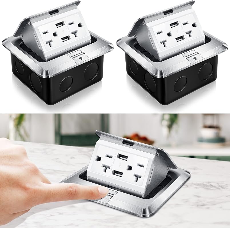 Hoolerry 2 Pack Pop Up Floor Outlet Box Kit with 4.8A USB Charger, Wat