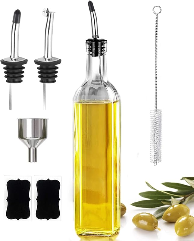 17oz Olive Oil Dispenser Bottle, 500ml Cruet with Stainless Steel Pour