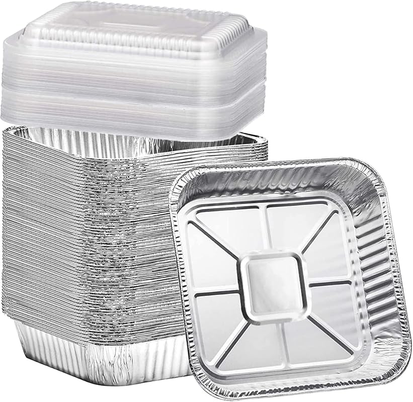 35 Pack 8x8 Inch Disposable Square Aluminum Foil Pans with Clear Lids 