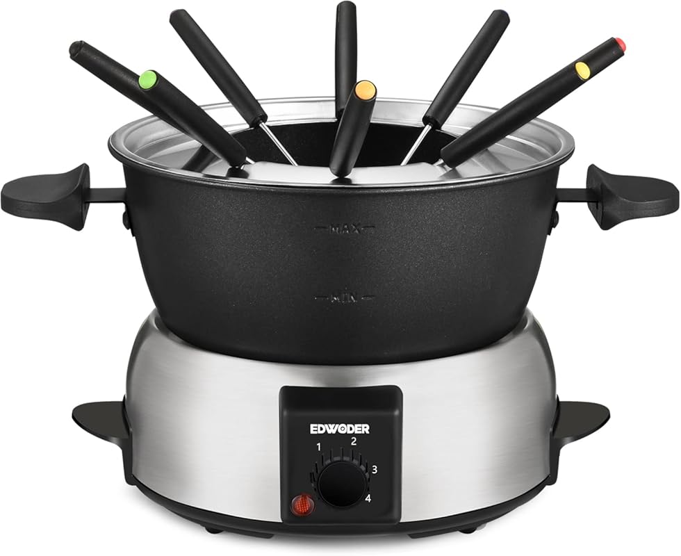 Electric Fondue Pot Set, 2-Quart Non-Stick, Temperature Control, 8 For