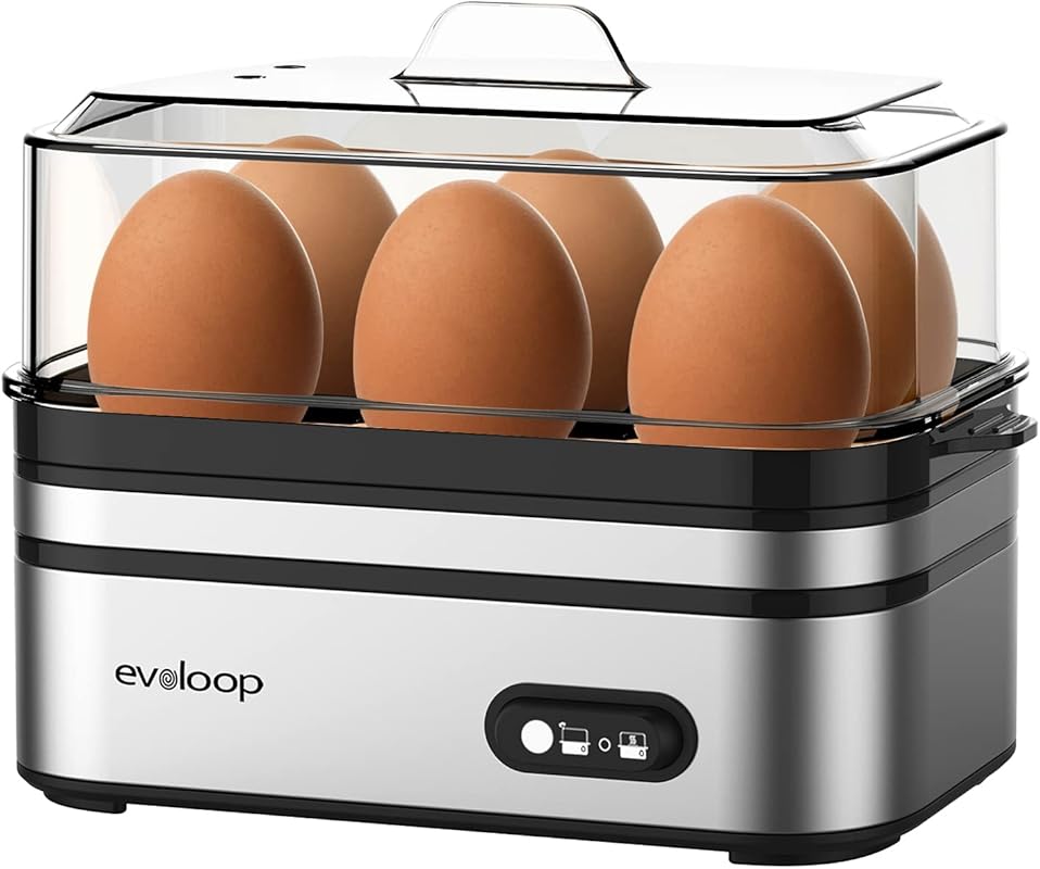 Evoloop Rapid Electric Egg Cooker, 6-Egg Capacity, Boiled, Poached, Om