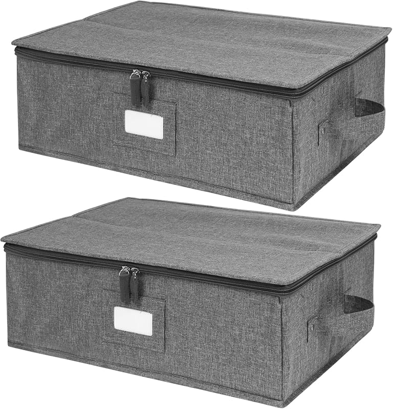 2-Pack Stackable Hard Shell Platter Storage Case (17x13x6) with 5 Felt