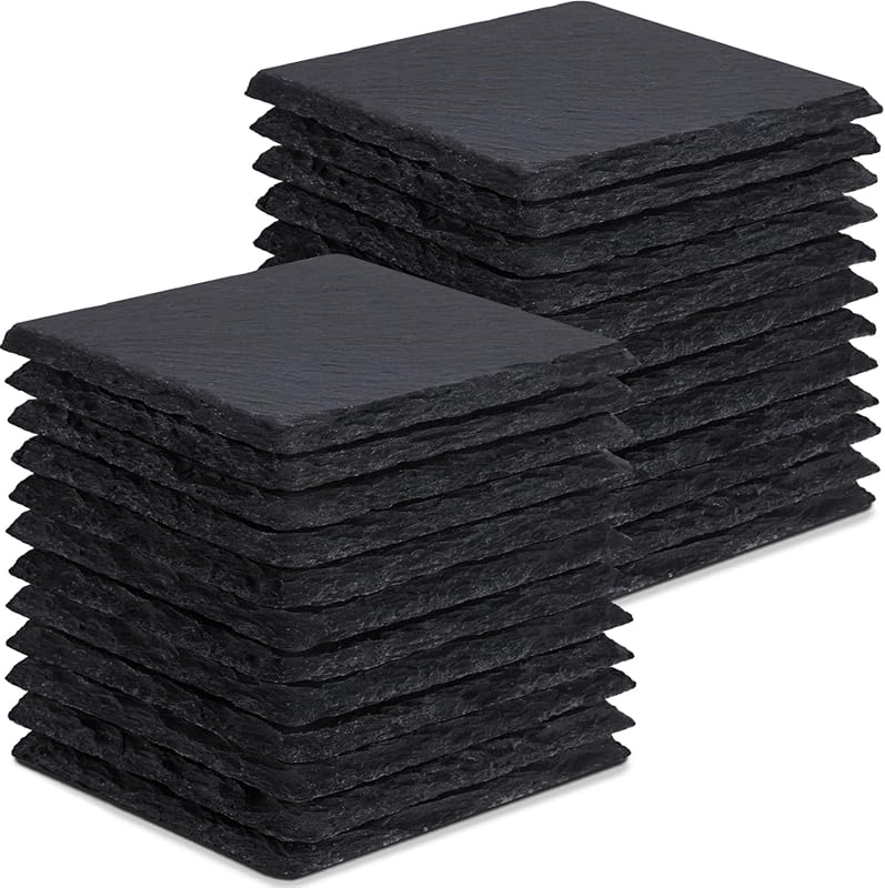 GOH DODD 24 Pcs 4-Inch Square Black Slate Drink Coasters, Engraving Bl
