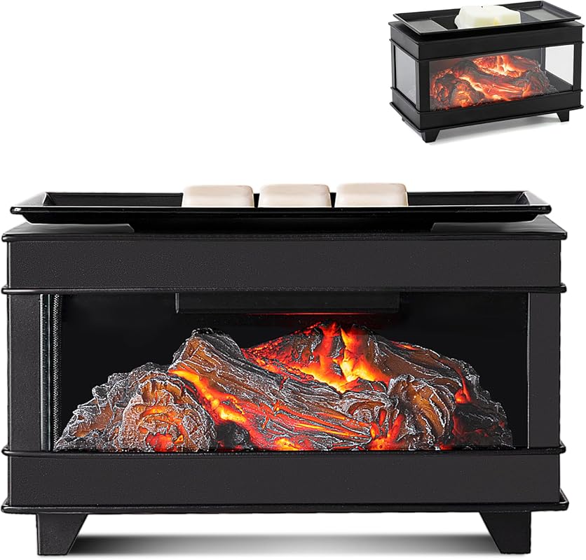 Freestanding Fireplace Electric Wax Warmer, Three-Sided Glass Full Met