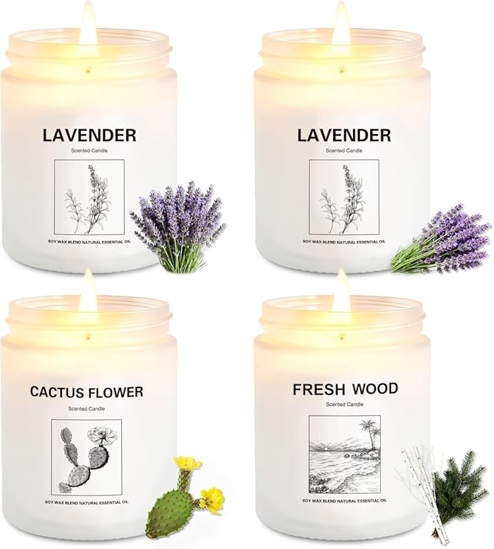 4 Pack Aromatherapy Soy Wax Candle Gift Set: Long-Lasting Lavender, Ca