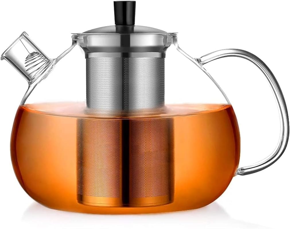 XL Large 67oz Glass Teapot, Stovetop Safe with Removable Infuser and S